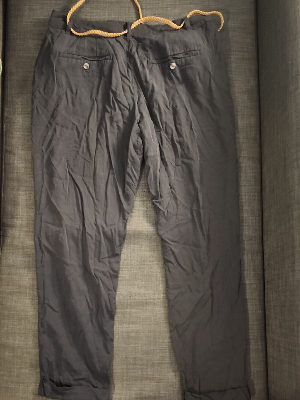H&M Navy Drawstring Chinos with Tan Rope - Picture 2 of 3
